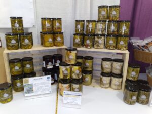 A static display of Pickle Cottage products at our booth at a local market.